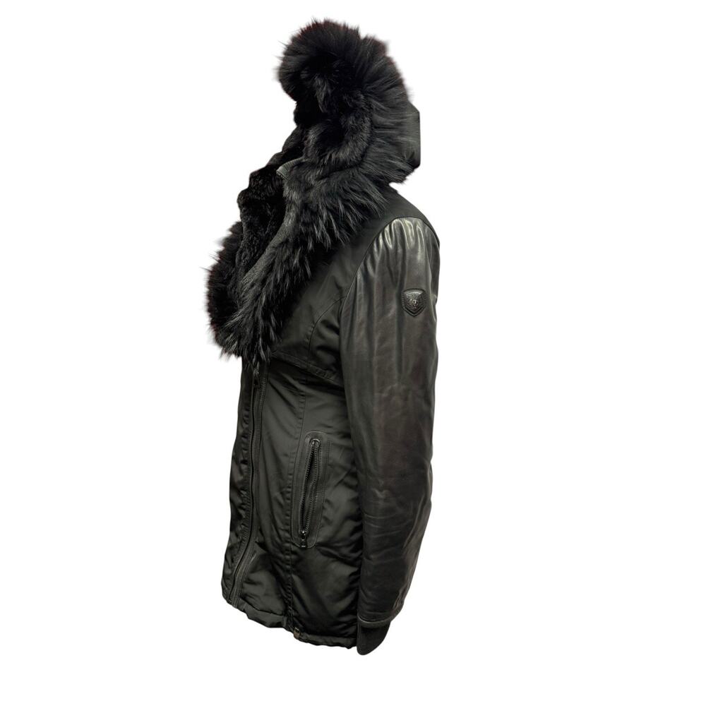 RUDSAK Grace Black Down Puffer Coat M Genuine Leather Sleeves Real Fur Parka - Picture 4 of 15